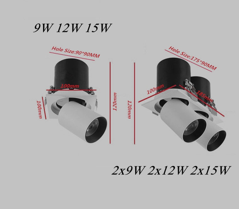 Dimmable Recessed Retractable Rotating COB LED Downlights 9W 12W 15W 24W 30W AC110-240V LED Ceiling Spot Lights Indoor Lighting