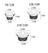 Dimmable LED COB Spotlight Ceiling lamp AC85-265V 7W/12W/15W/18W Aluminum Recessed Downlight Round Panel Light Indoor Lighting