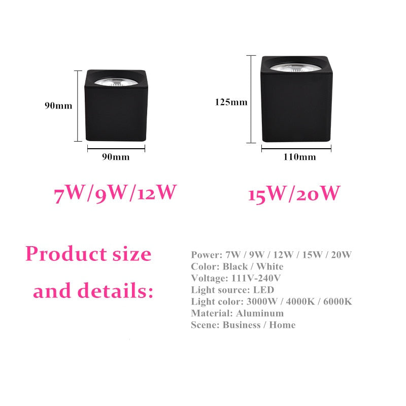 White Black Surface Mounted adjustment LED Dimmable Downlights 7W 9W 12W 15W 20W  COB LED Ceiling lamp Spot Lights AC110-220V