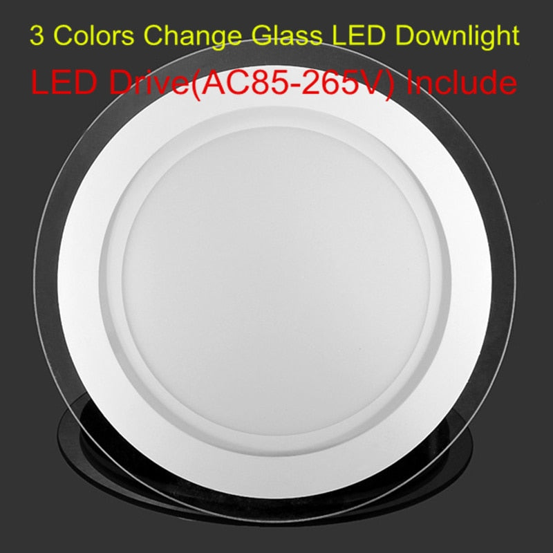 New arrived 3 Colors Change 6W 9W 12W 18W 24W LED Panel Downlight Round Glass Panel Lights Ceiling Recessed Indoor light Lamps