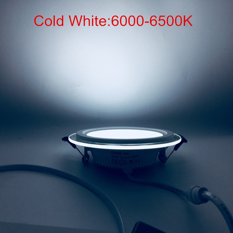 New arrived 3 Colors Change 6W 9W 12W 18W 24W LED Panel Downlight Round Glass Panel Lights Ceiling Recessed Indoor light Lamps