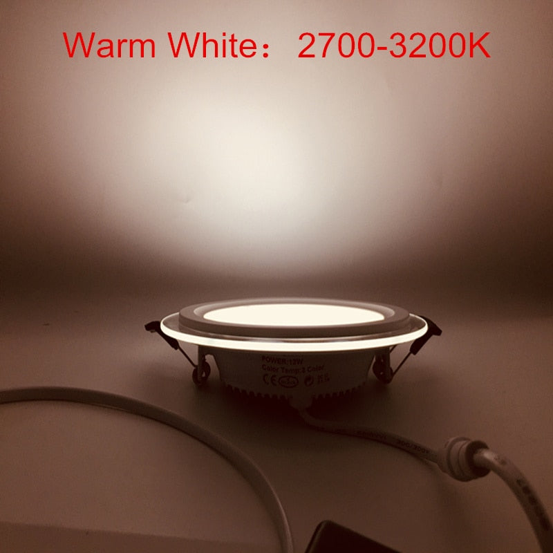 New arrived 3 Colors Change 6W 9W 12W 18W 24W LED Panel Downlight Round Glass Panel Lights Ceiling Recessed Indoor light Lamps