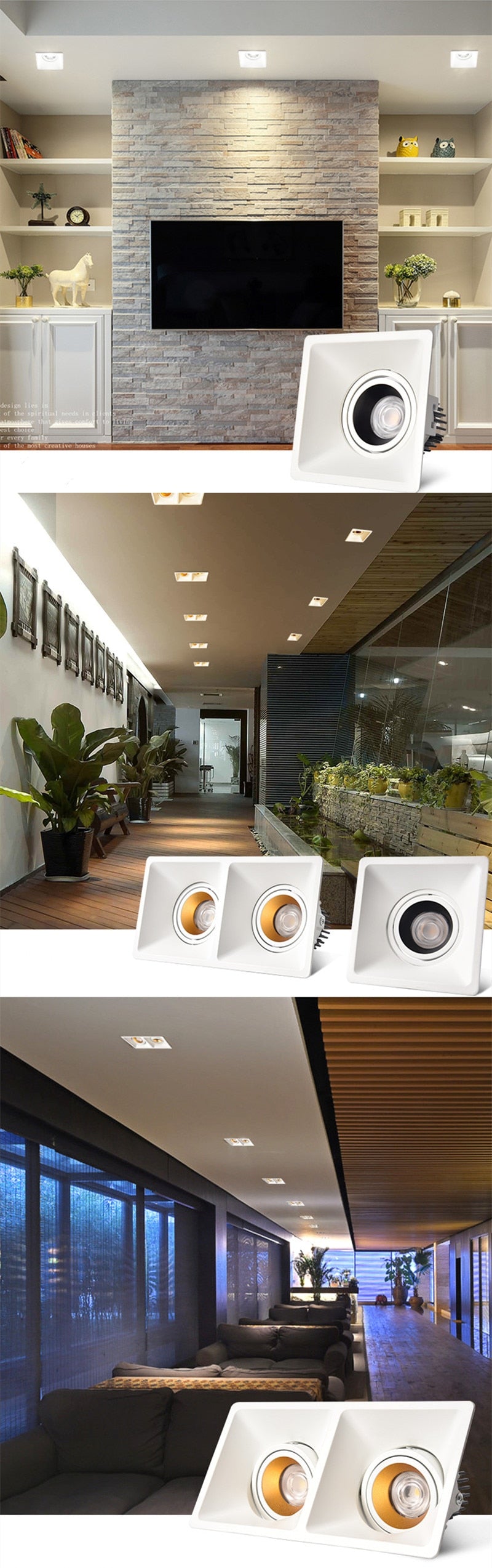 Square Recessed LED Downlight COB 10W 20W Ceiling Lamp Spotlight Dimmable AC 110V 220V For Indoor Lighting