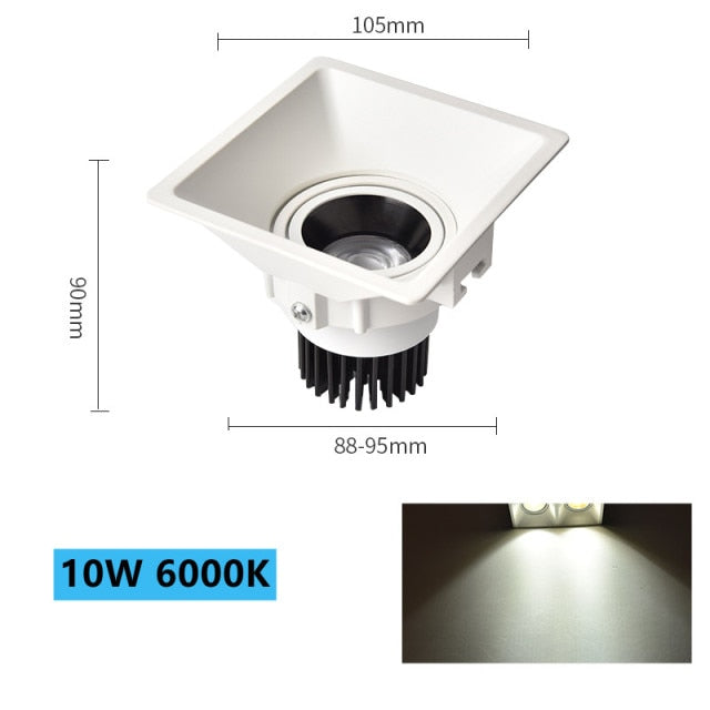 Square Recessed LED Downlight COB 10W 20W Ceiling Lamp Spotlight Dimmable AC 110V 220V For Indoor Lighting