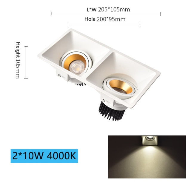 Square Recessed LED Downlight COB 10W 20W Ceiling Lamp Spotlight Dimmable AC 110V 220V For Indoor Lighting