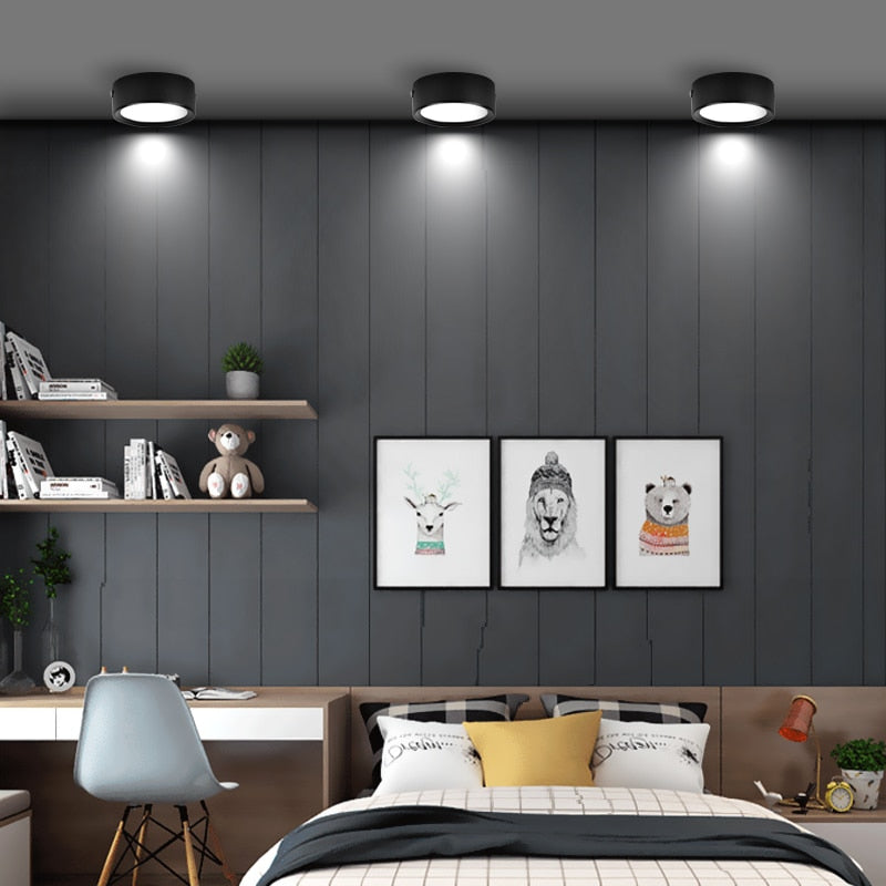 Black Surface Mounted LED Panel Light bulb Round Square 9w 12w 18w 24w LED Ceiling lamp Lights LED Downlight AC110v-220V