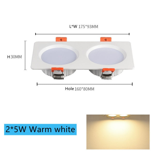 Recessed Square Ceiling Lamp COB 10W 24W LED Downlight with Driver Dimmable AC 110V 220V Spotlight For Indoor Lighting