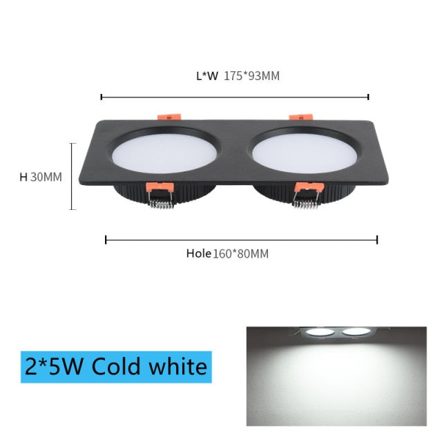 Recessed Square Ceiling Lamp COB 10W 24W LED Downlight with Driver Dimmable AC 110V 220V Spotlight For Indoor Lighting
