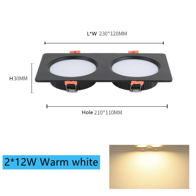Recessed Square Ceiling Lamp COB 10W 24W LED Downlight with Driver Dimmable AC 110V 220V Spotlight For Indoor Lighting