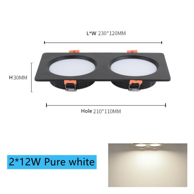 Recessed Square Ceiling Lamp COB 10W 24W LED Downlight with Driver Dimmable AC 110V 220V Spotlight For Indoor Lighting