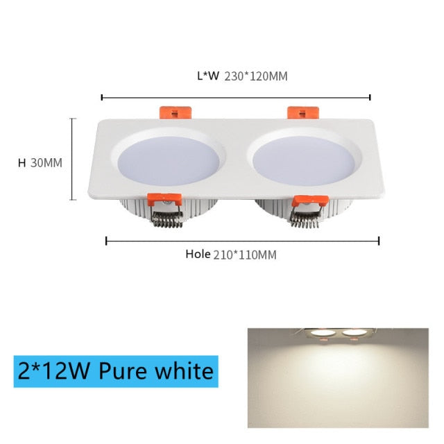 Recessed Square Ceiling Lamp COB 10W 24W LED Downlight with Driver Dimmable AC 110V 220V Spotlight For Indoor Lighting
