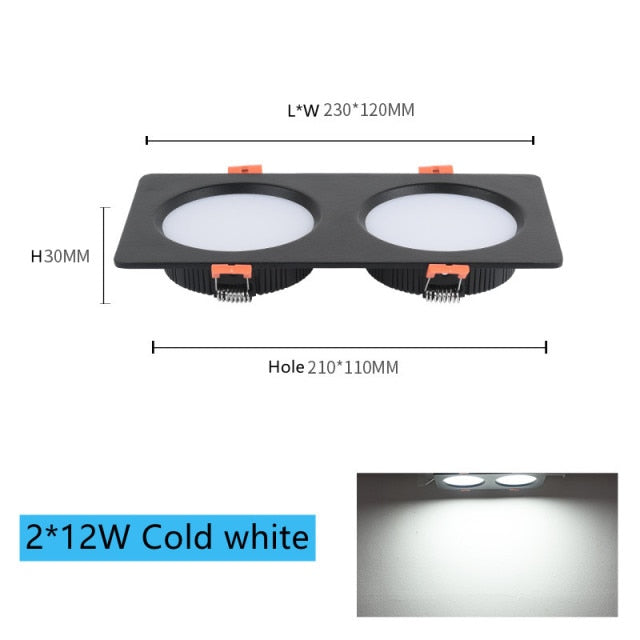 Recessed Square Ceiling Lamp COB 10W 24W LED Downlight with Driver Dimmable AC 110V 220V Spotlight For Indoor Lighting