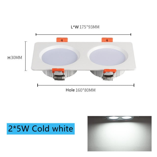 Recessed Square Ceiling Lamp COB 10W 24W LED Downlight with Driver Dimmable AC 110V 220V Spotlight For Indoor Lighting