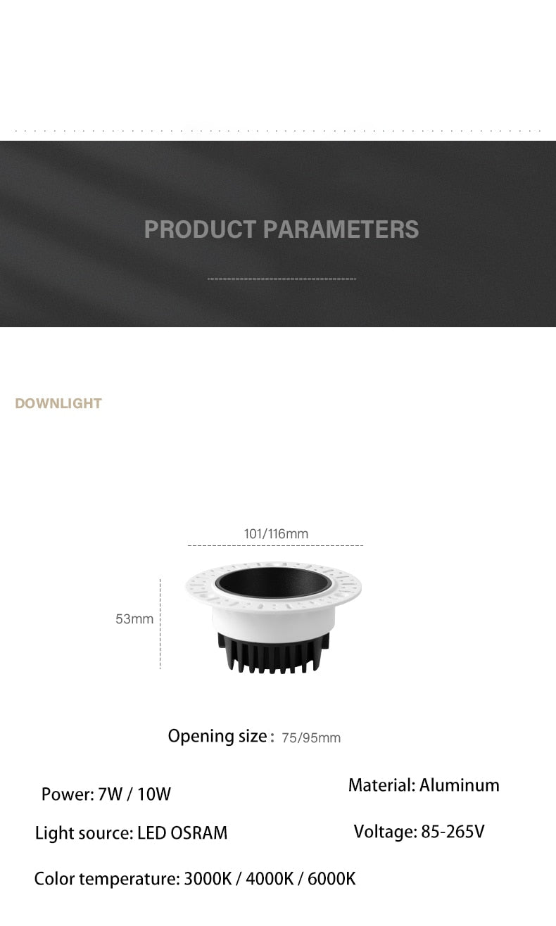 Saiyo Smart Dimmable Tuya LED Downlight Recessed Anti Glare Embedded 7W 10W Spot Lights Aluminum No Border Lamp Indoor Lighting