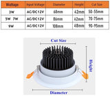 Super Bright Recessed LED Dimmable Downlight COB 3W 5W 7W 9W LED Spot light LED decoration Ceiling Lamp AC/DC 12V