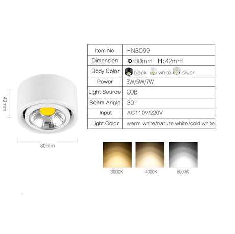 10PCS  Surface Mounted LED Downlight 3W 5W COB Black White Silver Downlight AC110V/220V Lighting Fixtures Free Shipping - LED Lights For Sale : Affordable LED Solutions : Wholesale Prices