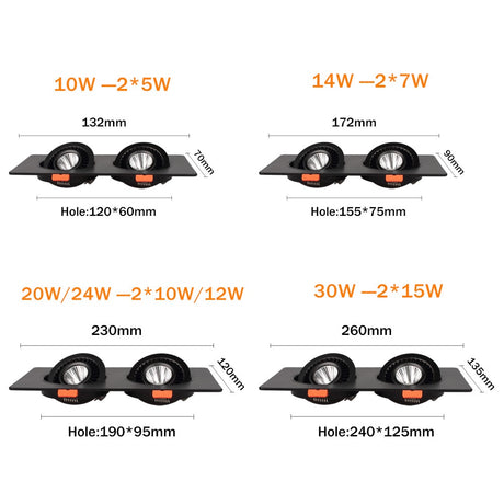 360 Angle Rotatable LED Downlight Recessed LED Lamp 10W 20W 24W Dimmable COB Spot Light for Background lights LED Ceiling lamp