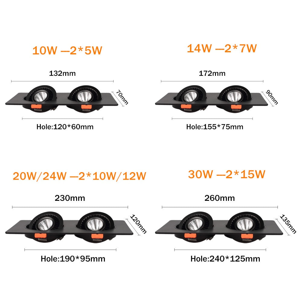 360 Angle Rotatable LED Downlight Recessed LED Lamp 10W 20W 24W Dimmable COB Spot Light for Background lights LED Ceiling lamp