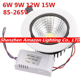 High Brightness COB led downlight lamp 6W 9W 12W 15W white shell AC85~265V spotlight ceiling Warm / Cool White