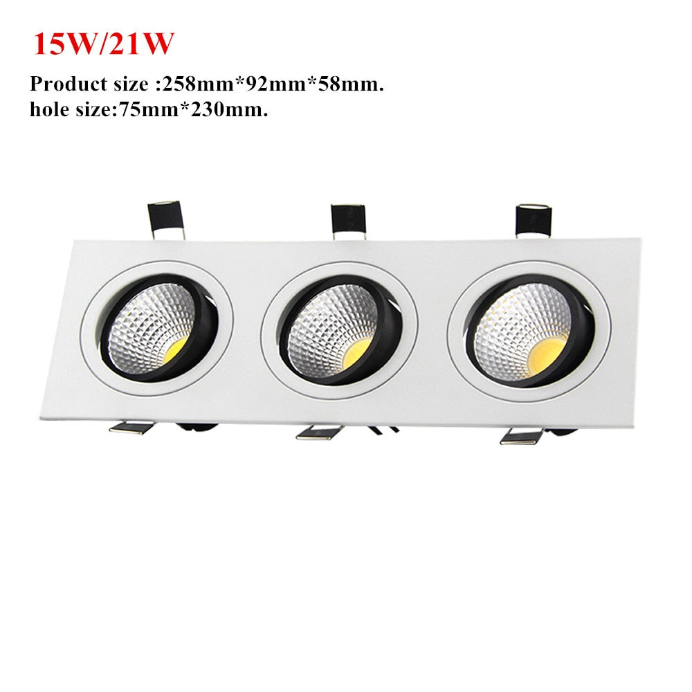 DBF Dimmable Square LED Downlight COB Ceiling Spot Light 15W 21W 30W 36W Ceiling Recessed AC110-220V Spot Light Indoor Lighting