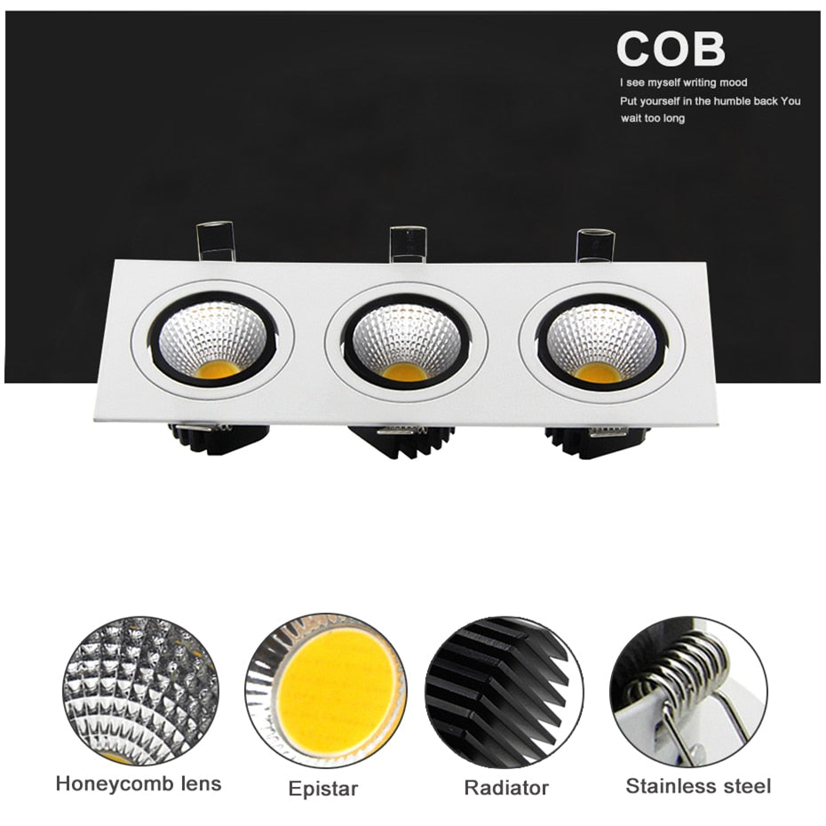 DBF Dimmable Square LED Downlight COB Ceiling Spot Light 15W 21W 30W 36W Ceiling Recessed AC110-220V Spot Light Indoor Lighting