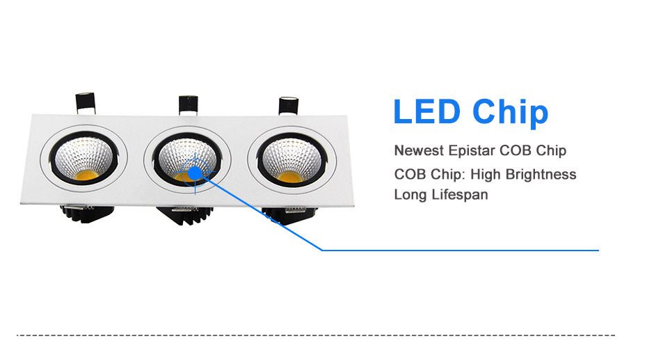 DBF Dimmable Square LED Downlight COB Ceiling Spot Light 15W 21W 30W 36W Ceiling Recessed AC110-220V Spot Light Indoor Lighting