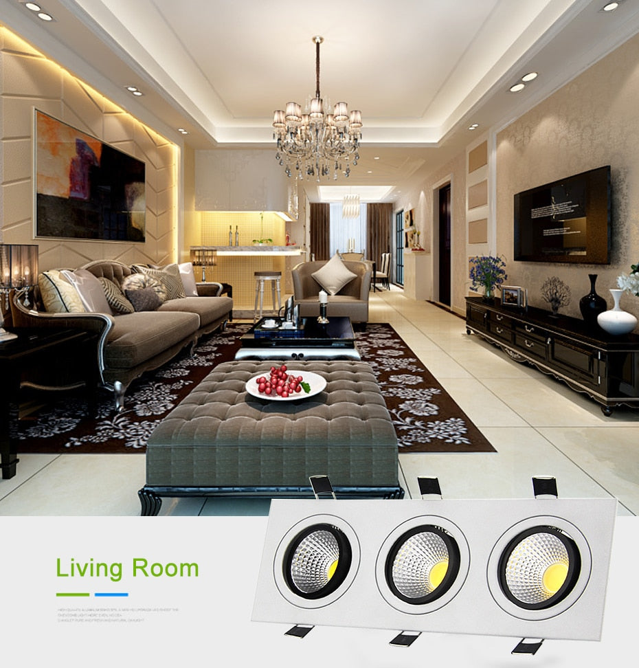 DBF Dimmable Square LED Downlight COB Ceiling Spot Light 15W 21W 30W 36W Ceiling Recessed AC110-220V Spot Light Indoor Lighting