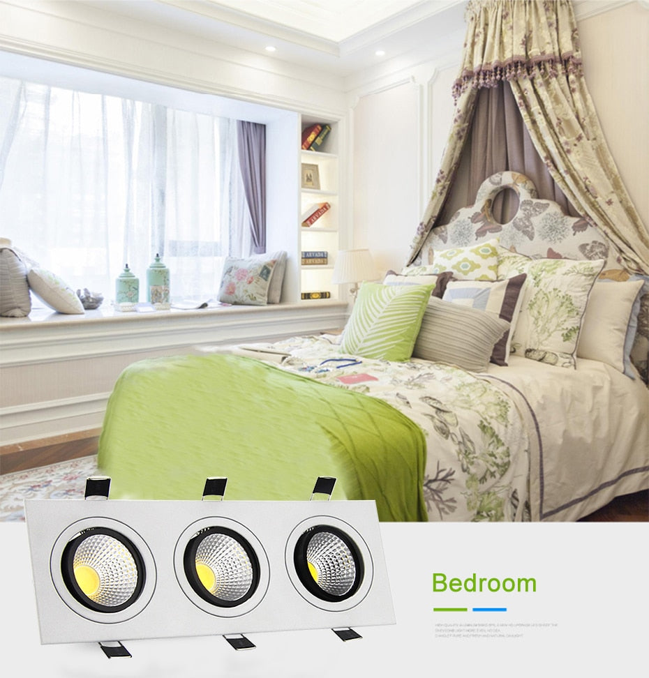 DBF Dimmable Square LED Downlight COB Ceiling Spot Light 15W 21W 30W 36W Ceiling Recessed AC110-220V Spot Light Indoor Lighting