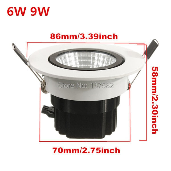 High Brightness COB led downlight lamp 6W 9W 12W 15W white shell AC85~265V spotlight ceiling Warm / Cool White