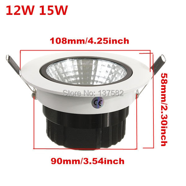 High Brightness COB led downlight lamp 6W 9W 12W 15W white shell AC85~265V spotlight ceiling Warm / Cool White