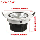 High Brightness COB led downlight lamp 6W 9W 12W 15W white shell AC85~265V spotlight ceiling Warm / Cool White