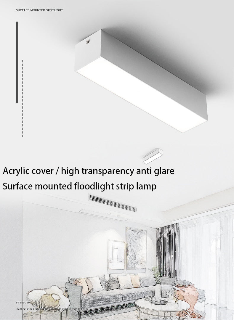 Saiyo LED Ceiling Lamp Surface mounted Downlight Aluminum Long Acrylic Cover Strip Lamp Rectangular Panel Light For Home Office