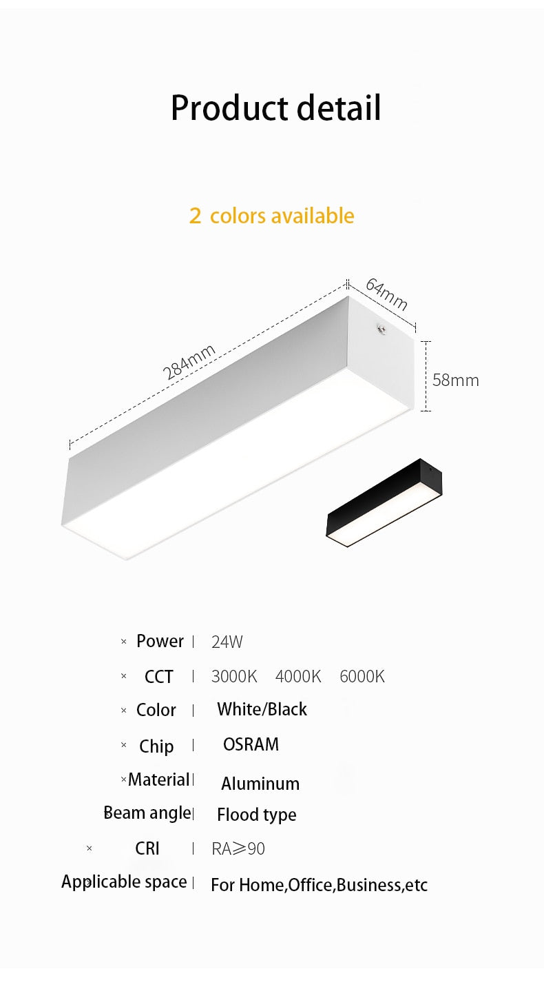 Saiyo LED Ceiling Lamp Surface mounted Downlight Aluminum Long Acrylic Cover Strip Lamp Rectangular Panel Light For Home Office