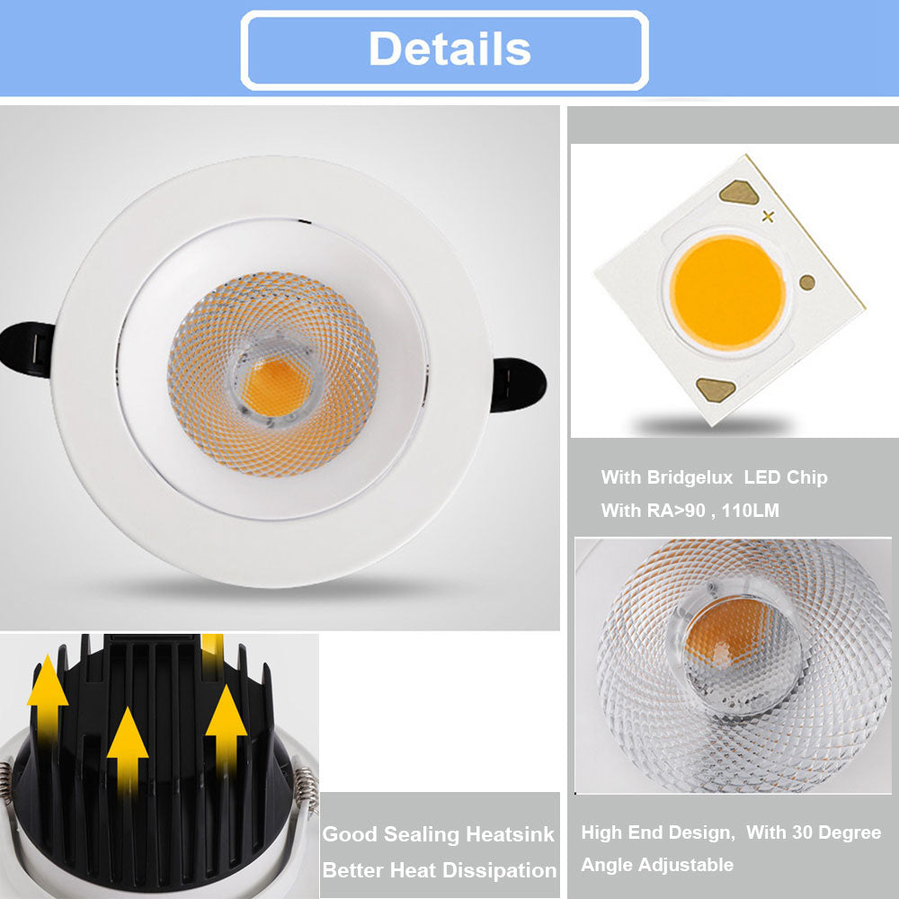 Recessed LED Downlight 5W 10W 15W 20W Adjustable 4pcs Spot LED Ceiling Down Light 90-260V Dimmable LED Spotlight