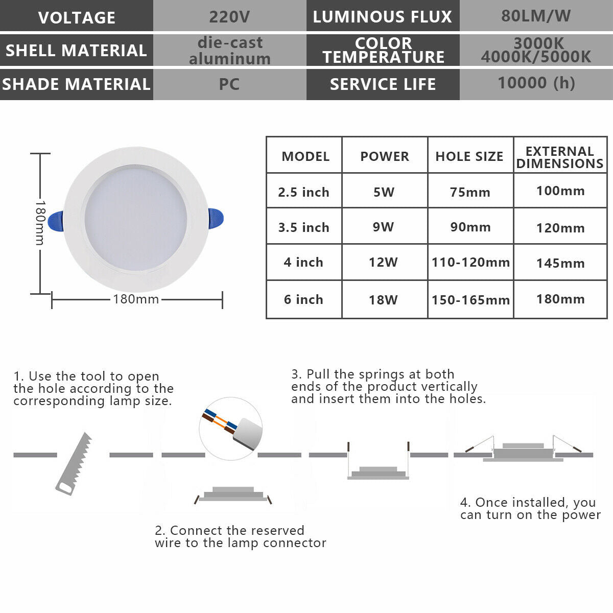 LED Downlight Spotlight Ceiling Light Recessed lamp 5W/9W/12W/18W Lights 110v/220v