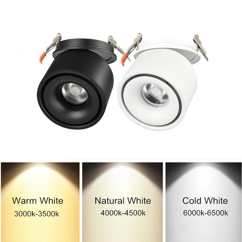 360 degree Rotatable LED COB Recessed Downlight Black/White Housing 7W 10W 12W 15W 18W LED Ceiling Spot Light AC110V 220V