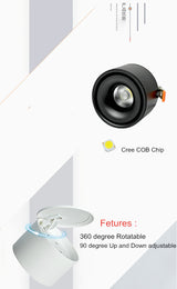 360 degree Rotatable LED COB Recessed Downlight Black/White Housing 7W 10W 12W 15W 18W LED Ceiling Spot Light AC110V 220V