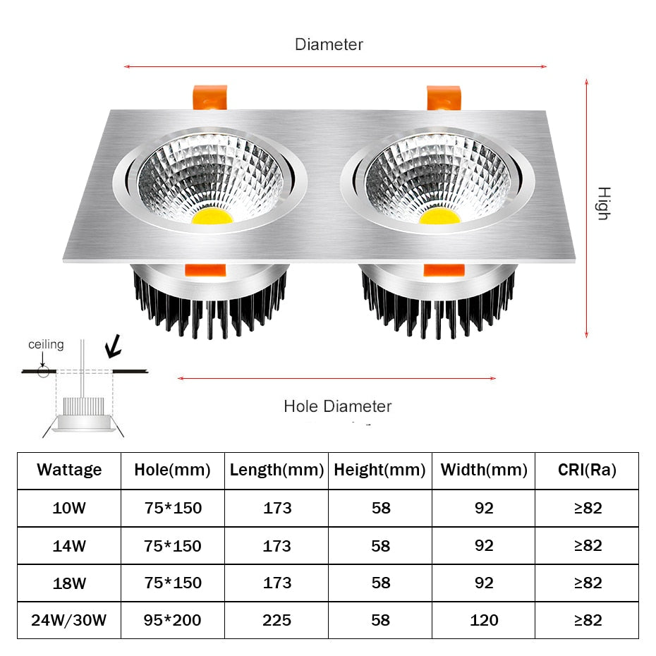 LED Ceiling Spot Light 14W 18W 24W 30W Recessed Ceiling Downlight Lamp Dimmable led bulb AC85-265V Indoor Lightings