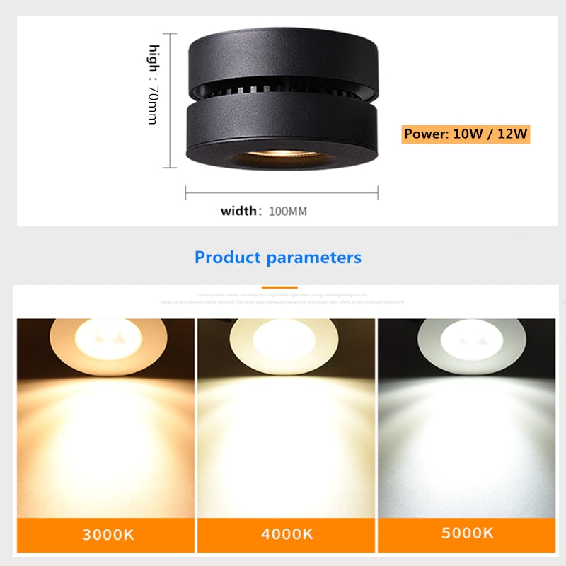 High quality Dimmable Surface Mounted LED Downlights 10W 12W COB LED Ceiling Lamp Spot Lights AC110-220V LED Lamp Indoor Lighting