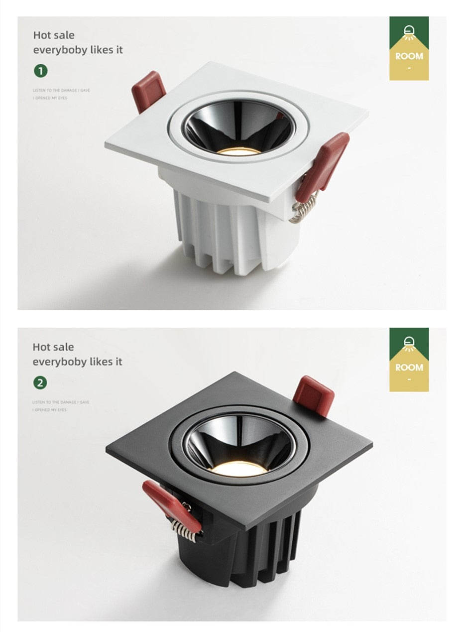 LED Downlight Dimmable 7W 12W Square/Round Recessed Lamp AC220V 230V NO Glare Recessed LED Lamp Spot Light for Indoor Lightings