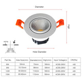 Dimmable led downlight COB 6W 9W 12W 15W 110v 220v Spot LED DownLights Ceiling Recessed Downlights Warm White/Nature White/Whie