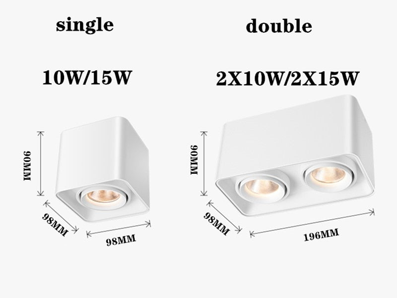 Square COB LED dimmable Downlights 10W/15W/20W/30W Surface Mounted LED Ceiling Lamps Spot Light LED Downlights AC85V-265V
