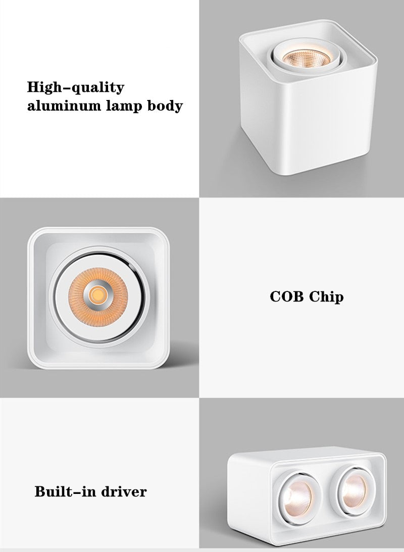 Square COB LED dimmable Downlights 10W/15W/20W/30W Surface Mounted LED Ceiling Lamps Spot Light LED Downlights AC85V-265V