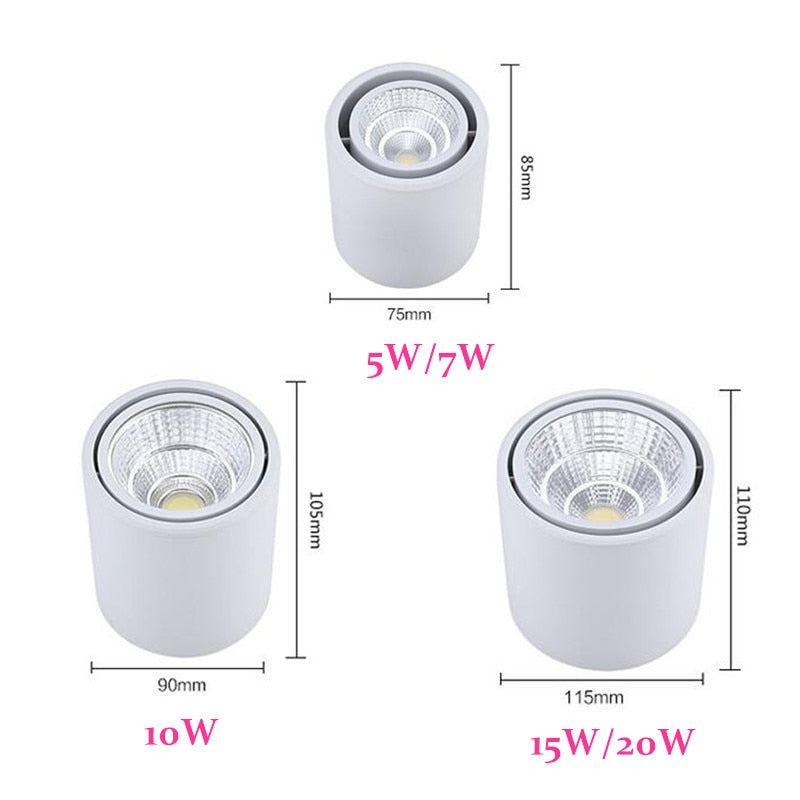 Dimmable Surface Mounted Rotating LED Downlights 5W/7W/10W/15W/20W Epistar Chip COB Ceiling Spot Light AC85~265V Background Lamp