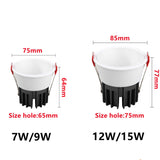 Dimmable Recessed Anti Glare COB LED Downlights 7W/9W/12W/15W LED Ceiling Spot Lights AC85~265V Background Lamps Indoor Lighting