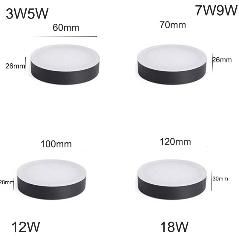 Ceiling Downlight Ultra Thin Surface Mounted 5W 7W 12W 18W Epistar White/Black LED Ceiling Lamp Spot Light For Home Room Decor