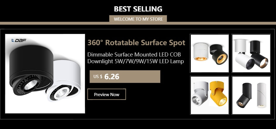 DBF 360 Angle Adjustable LED Ceiling Spot Light Home Clothing Store Window Living room 10W 12W 15W Ceiling Mounted Downlights