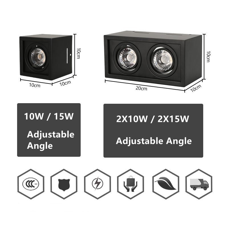 Super Brightness AC 85-230V Square Surface Mounted LED COB Dimmable Downlights 10W 15W 2X10W 2X15W LED Ceiling Lamp Spot Light