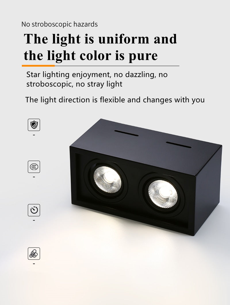 Super Brightness AC 85-230V Square Surface Mounted LED COB Dimmable Downlights 10W 15W 2X10W 2X15W LED Ceiling Lamp Spot Light