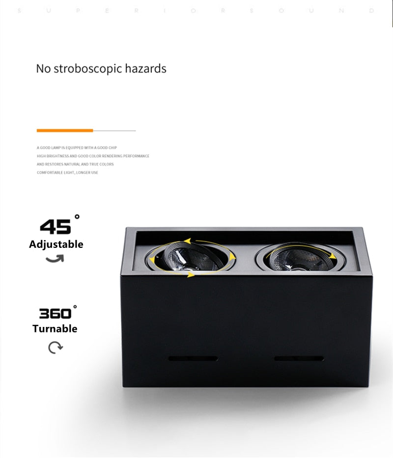 Super Brightness AC 85-230V Square Surface Mounted LED COB Dimmable Downlights 10W 15W 2X10W 2X15W LED Ceiling Lamp Spot Light